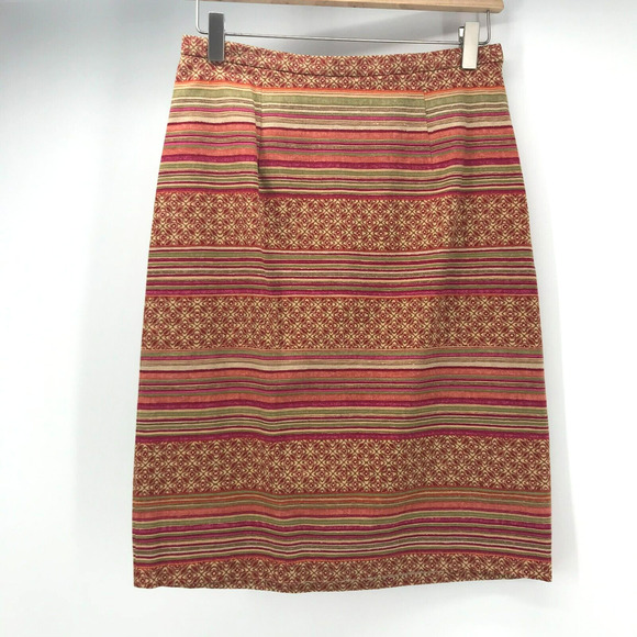 Vintage Talbots Skirt Womens 4 Mixed Print Cotton Stretch Pencil Earth Tones 90s - Picture 1 of 9
